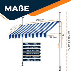 KESSER® Klemluifel - Balkonluifel zonder boren - 250x180cm - Verstelbaar - Blauw