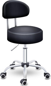 Zadelkruk - Kruk op wielen - Rolkruk - Draaikruk - Met rugleuning - Zwart - TRESKO