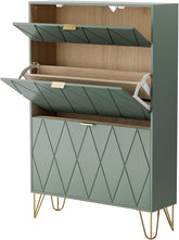 UEV Schoenenkast met 2 kleppen, 80 x 24 x 120 cm voor 16 paar schoenen, schoenenkast, smal, schoenenrek, schoenenkast in de hal, ruimtebesparend, groen