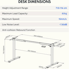 Zit sta bureau - Elektrisch - Verstelbaar - Bureauframe - Wit - EG1W - FLEXISPOT