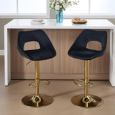 WAHSON 360° draaibare barkruk, set van 2, barstoel, hoge stoel, fluweel, in hoogte verstelbaar, met rugleuning, moderne barkruk voor eetkamer, keuken, bistro, toonbank, zwart