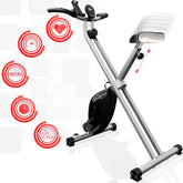 Physionics® Hometrainer, lcd-display, verstelbaar, inklapbaar, tot 120 kg, grijs, met transportwielen, hartslagmeter, telefoonhouder, ergometer, fietstrainer, hometrainer, fitnessfiets •
