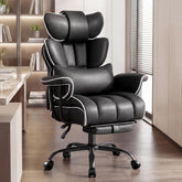 Furniliving bureaustoel voor grote en lange mensen (180 kg), ergonomische directiestoel met brede zitting, verstelbare rugleuning, lendensteun, hoge rugleuning, leren gamingstoel met voetensteun en kussen, zwart