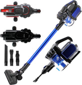 Arebos Accu-handstofzuiger, 2-in-1 hand- en vloerstofzuiger, 2 krachtige zuigmodi, zonder zak, draadloos tot 55 minuten, met wandlaadstation, blauw •