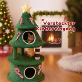 COMHOMA Krabpaal 135 cm hoog in kerstboomdesign, kattenboom met meerdere verdiepingen met kattenhuis, platforms en speelballen, stabiele klimboom voor katten, groen