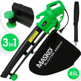 Masko® elektrische bladzuiger, 3-in-1, 3000 W, schouderriem en wielen, opvangzak 45 l, bladblazer, tuinzuiger, tuinblazer, groen