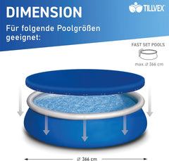 Tillvex® Zwembad Zonnezeil - Afdekzeil - Rond - Ø366cm - Blauw