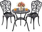 Bistroset voor buiten, 3-delig, gegoten aluminium, bistrotafel en stoelen, 2-delige set met parasolgat van 5 cm, weerbestendige bistrotafelset voor de veranda