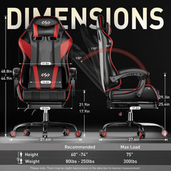 Ergonomische Bureaustoel - Office Chair - Gamestoel - Volwassenen - Zwart/Rood - HLFURNIEU