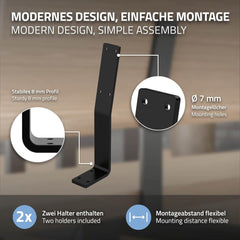 Rugleuninghouder - Staal - 34,5x9x5 cm - 2 stuks - Zwart - ML-Design