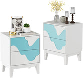 Nachtkastje set van 2 - Bijzettafel - Opbergkastje - 56x45x35 cm - Wit/Blauw - UEV