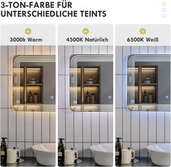 COSTWAY Badkamerspiegel met ledverlichting en anticondens-spiegelverwarming, wandspiegel, dimbaar, 3000-6500 K (70 x 50 cm, golf)