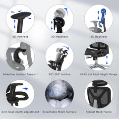 Ergonomische Bureaustoel - Office Chair - Gamestoel - Volwassenen - Zwart - C7B Lite - FLEXISPOT