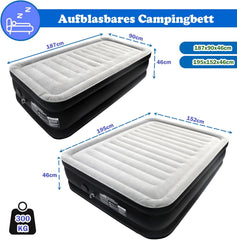 SUBTLETY Luchtbedden, 90 x 187 x 46 cm, eenpersoonsbed, zelfopblazend met snel opblazen/aflaten, elektrische luchtpomp, opvouwbare luchtmatras voor campinguitstapjes, draagvermogen tot 300 kg