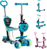 Arebos Cityroller, step, in hoogte verstelbaar stuur en zitting, XXL led-wielen, traprem, voor kinderen, belastbaar tot 40 kg, kickscooter •