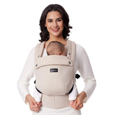 Momcozy Babydrager 100% katoen vanaf de geboorte, kaki | Ergonomische M-positie, X-rug en EVA-lendensteun, 3,2-20 kg, 0-24 maanden, wasbaar, tailleriem 64-127 cm