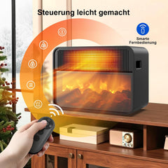 Teendow PTC Keramische ventilatorkachel met 3D-vlameffect, 1500 W turbo, 800 W energiebesparende modus, natuurlijke wind, oververhittings- en kantelbeveiliging, fluisterstil voor slaapkamer en