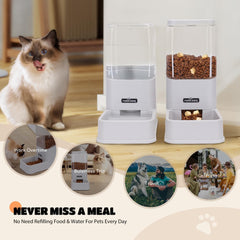 Automatische voerbak kat en hond - Voerautomaat - Voerdispenser - 2 stuks - Grijs - Nobleza