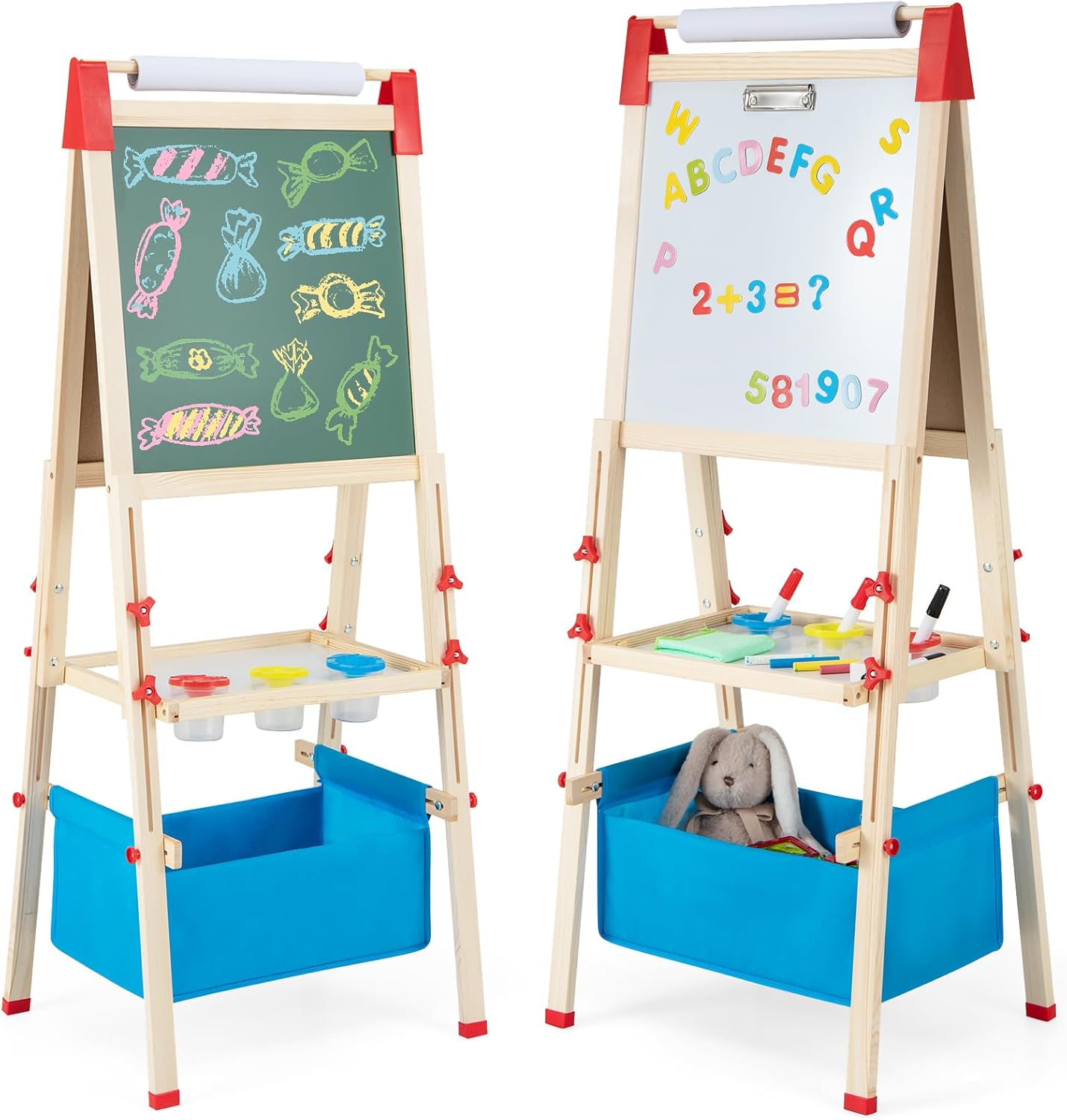 COSTWAY 3-in-1 kinderschildersezel, kinderbord dubbelzijdig, whiteboard & krijtbord & tekenpapier, staande tafel incl. magneten, 2 legplanken, houten bord met 2 opbergdozen (blauw COSTWAY 3-in-1 kinderschildersezel, kinderbord dubbelzijdig, whiteboard & krijtbord & tekenpapier, staande tafel incl. magneten, 2 legplanken, houten bord met 2 opbergdozen (blauw