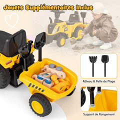 COSTWAY Caterpillar Tractordrager voor kinderen, met afneembare aanhanger, schep en hark, kinderauto met 6 banden, met ledlicht en muziek en claxon, belasting 25 kg, voor kinderen van 1,5 tot 3 jaar