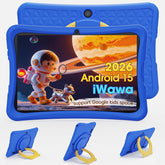 DigiLand Kids Tablet 10,1 inch, Android 15 voor peuters, 6 GB RAM, 32 GB ROM, Bluetooth 5.0, IPS-scherm, ouderlijk toezicht, dubbele camera, schokbestendige hoes voor educatieve spelletjes (blauw) •