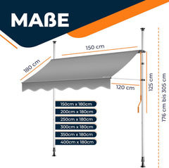 Klemluifel - Balkon luifel - Verticale luifel - 250 cm - Grijs - KESSER®