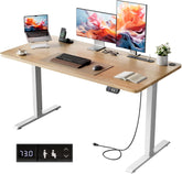 HLDIRECT Elektrisch staand bureau met stopcontacten, 120x60cm, esdoorn, 60kg
