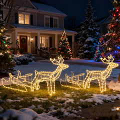288 LED rendier met slee figuur verlicht buiten, kerstverlichting, hertendecoratie, kerstdecoratie, figuren, eland, tuin, outdoor, warmwit, IP44 (1 stuks)