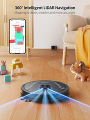 HONITURE Robotstofzuiger met dweilfunctie, 5000Pa ultrasterke zuignap, Lidar-navigatie, kaartweergave voor meerdere verdiepingen, 3-in-1 robotstofzuiger, APP/Alexa/WIFI, ideaal voor dierenharen, tapijten en harde vloeren •
