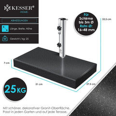 KESSER® Parasolvoet op wielen - Graniet 30kg - Ø16mm-Ø48mm - Antraciet