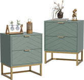 Nachtkastje set van 2 - Bijzettafel - Opbergkastje - 56,5x56x33x5 cm - Groen - UEV