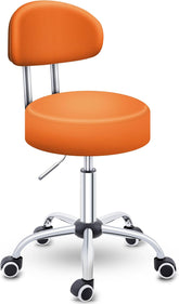 TRESKO Rolkruk met rugleuning, oranje, werkkruk, in hoogte verstelbaar, 46-58 cm, draaikruk met wieltjes, bureaustoel, kruk, draaistoel, cosmeticakruk, oranje