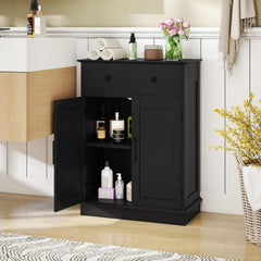 Badkamerkast - Badkamermeubel - Kast met deuren - 56x30x80 cm - Zwart - COSTWAY