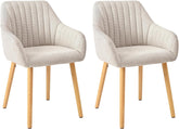 Eetkamerstoelen, beige houten poten met armleuning, set van 2, stoel, eetkamer, keukenstoel, gestoffeerde stoel, armleuningstoel van polyester, woonkamerstoel voor eetkamer, keuken