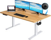 COMHOMA In hoogte verstelbaar bureau, 160 x 70 cm, met USB-aansluiting en haak, elektrisch verstelbare computertafel, sta-zittafel, sta-bureau, bruin