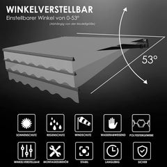 Luifel - Zonnescherm - 300x250 cm - Grijs - KESSER®