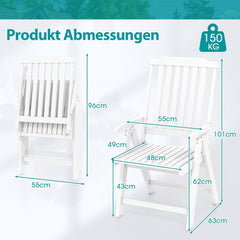 Tuinstoel - Ligstoel - Verstelbaar - Opvouwbaar - Wit - COSTWAY
