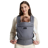 Momcozy Babydrager van 100% katoen vanaf de geboorte | Ergonomische M-positie, X-rug en EVA-lendensteun, 3,2-20 kg, 0-24 maanden, wasbaar, tailleriem 64-127 cm, grijs