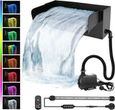 Vijver, waterval, spillway, 30 cm, zwart, roestvrij staal, waterval, vijverfilter voor tuinvijver, 30 cm, 45 W, 3000 l/u, met pomp en ledlicht, voor waterspel, patio, terras, waterwand, koivijver
