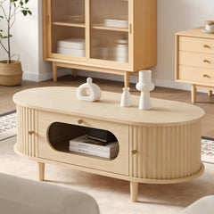 DACHETOU Salontafel 50x100cm, houtkleur, salontafel met één lade, bijzettafel met roldeur, salontafel, woonkamertafel met 4 steunpoten, houtkleur