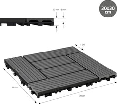 Terrastegels - Vlondertegels - Kunststof - 30x30 cm - 11 stuks - Antraciet - ECD Germany •