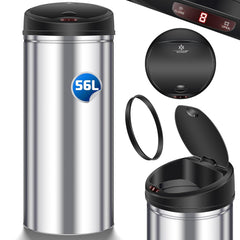 Kesser Afvalemmer, opent en sluit middels een sensor automatisch, roestvrij staal, 56 liter, zilver