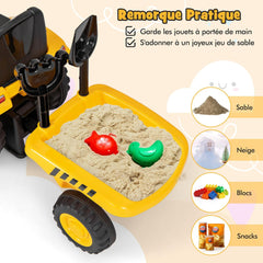 COSTWAY Caterpillar Tractordrager voor kinderen, met afneembare aanhanger, schep en hark, kinderauto met 6 banden, met ledlicht en muziek en claxon, belasting 25 kg, voor kinderen van 1,5 tot 3 jaar