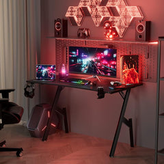Gaming bureau - Gaming desk - Gaming tafel - 120x60 cm - Zwart - HLDIRECT