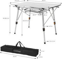 ML-Design Campingtafel, opvouwbaar, zilver, 90 x 51,5 cm, aluminium klaptafel, in hoogte verstelbaar 46-66,5 cm, belastbaarheid 30 kg, oprolbaar tafelblad, klaptafel, tuintafel, balkontafel, reistafel •