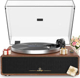 All-in-One platenspeler met 4 luidsprekers en Bluetooth, bruin Hoogwaardige, riemaangedreven AT3600L-magnetische cartridge, 4 ingebouwde stereoluidsprekers, walnoot
