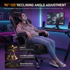 SOLAVERO Gaming Chair van suède stof, ergonomische gamerstoel met massagefunctie en lendensteun, bureaustoel met telescopische voetensteun, draagvermogen 150 kg, zwart