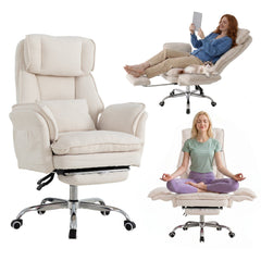 UEV Ergonomische bureaustoel met inklapbare voetensteun, beige, mesh bekleding, draagvermogen tot 226 kg, kantelbaar tot 150°