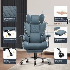 GTPLAYER Gamingstoel, Ergonomische Bureaustoel met Voetsteun, Verstelbare Lenden- en Hoofdsteun, Gevoerde Gamingstoel, Gaming Armstoel, Licht BLauw