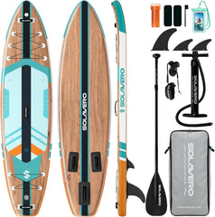SOLAVERO Opblaasbaar Stand-Up Paddleboard, 350 x 89 x 15 cm, opblaasbare peddel, geschikt voor volwassenen tot 200 kg, voor 2 personen, voor beginners en alle niveaus, met verstelbare peddel, pomp, leash, tas en rugzak